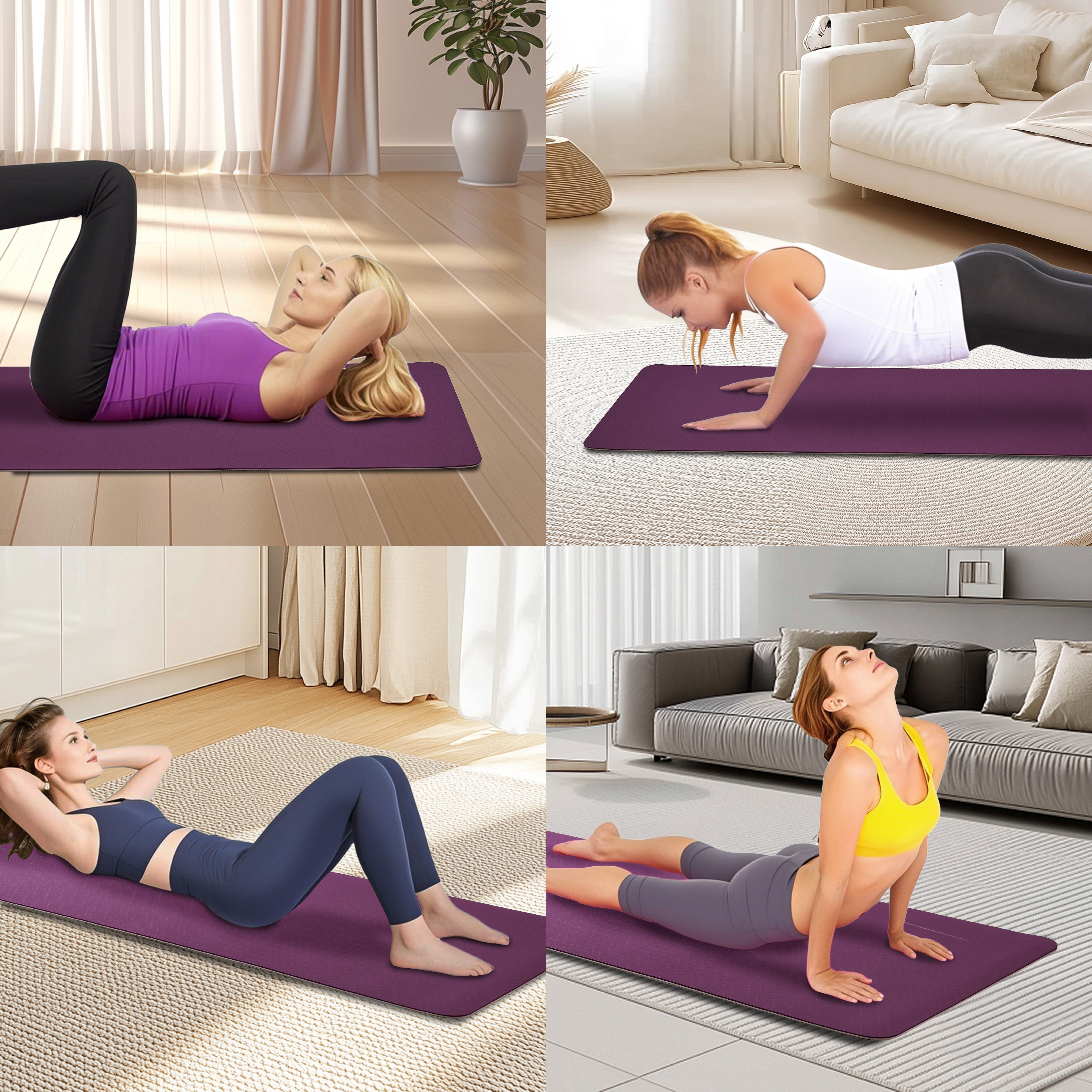Yoga Mat, Exercise Yoga Mat With Non-Slip Design, Professional TPE Exericise Mat, 72" X 24" Multi-Purpose Workout Mat For Women, Pilates Fitness And Floor Exercises	_voghion.com